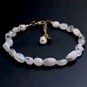 🆕 New Natural Moonstone Crystal Nugget Beaded Bracelet